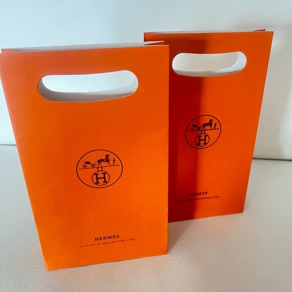 SET OF 2 Hermes Paris Authentic Orange Logo Paper Shopping Bag Tote - Picture 1 of 4